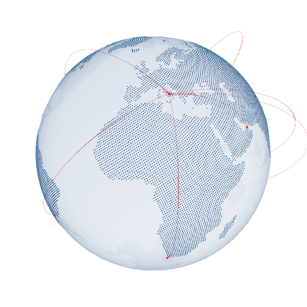 Globo blu con rotte illustrative rosse in partenza da Napoli, in Italia.